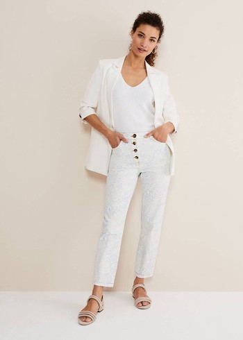 Phase Eight Cordelia Floral Straight Leg Trousers White/Blue Canada | ZMDFOT-654